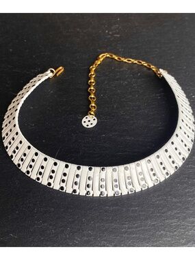 Off White Black Polkadot Vintage 80s Choker Necklace adjustable length kitsch